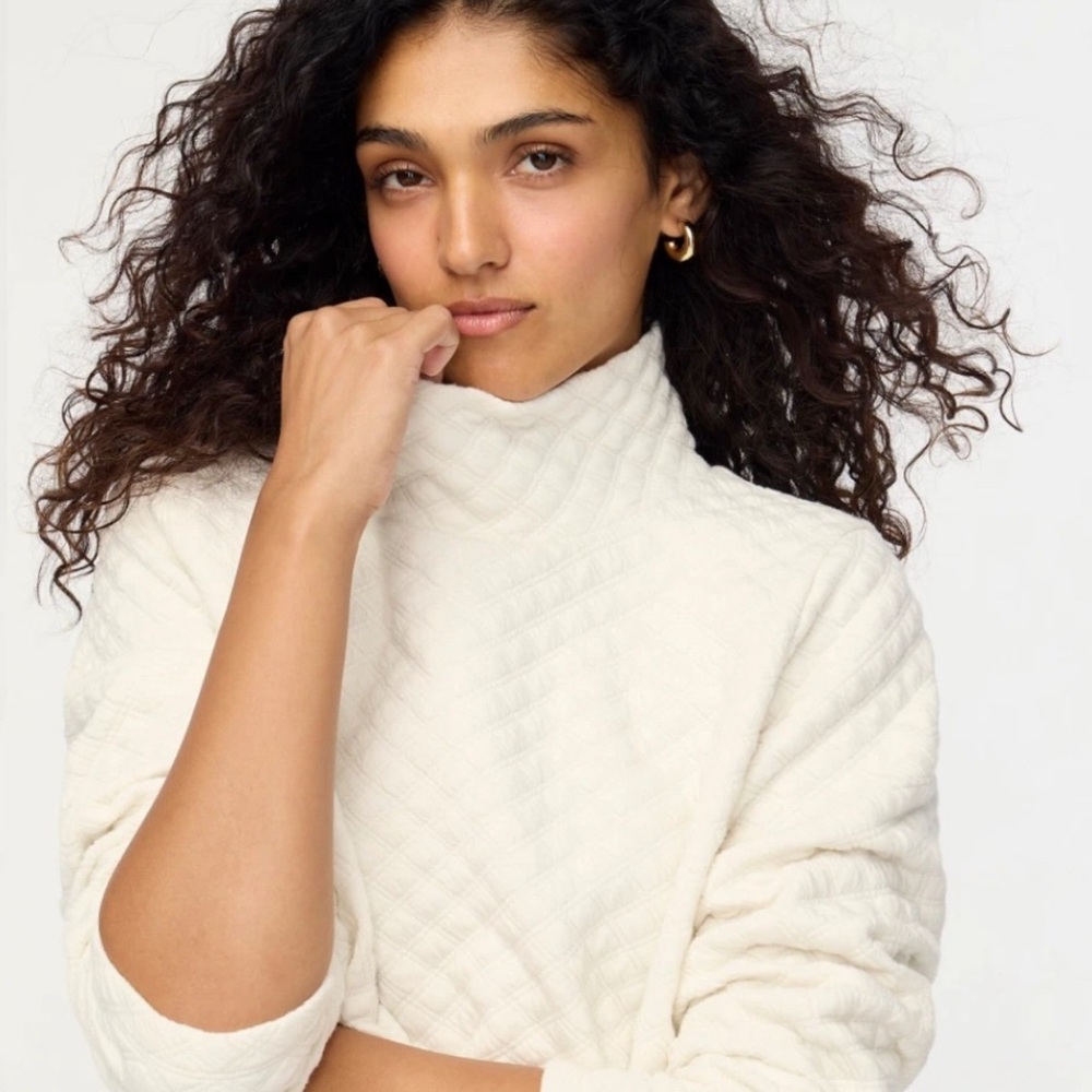 J. Crew Factory Cream Quilted Cowl Turtleneck Sweater